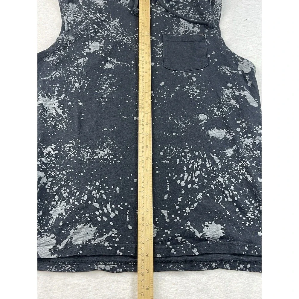 Guess Men’s Medium Black Sleeveless Hoodie Gray Splattered Paint Design - Picture 3 of 9